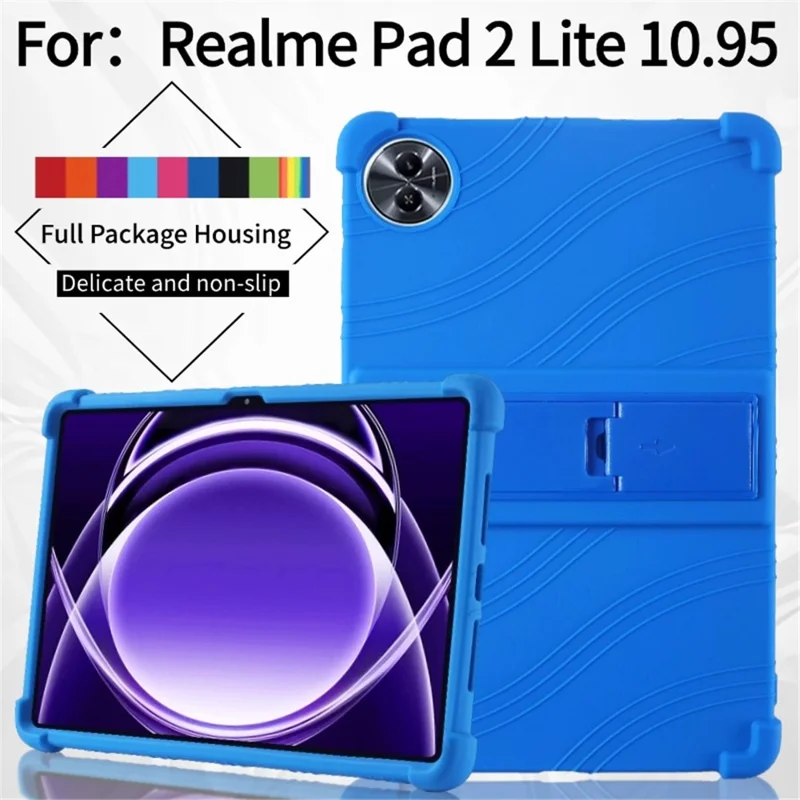 For Realme Pad 2 Lite Silicone Case with Kickstand Rugged Protective Cover - Black