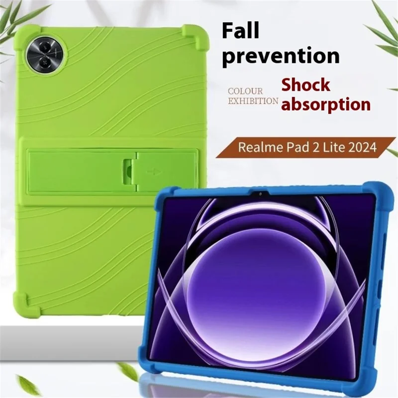 For Realme Pad 2 Lite Silicone Case with Kickstand Rugged Protective Cover - Black