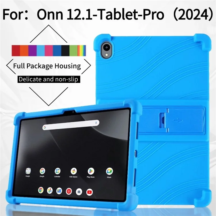 For Walmart Onn 12.1 inch Tablet Pro (2024) Silicone Case with Kickstand Rugged Protective Cover - Dark Blue