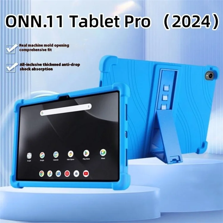 For Walmart Onn 11 inch Tablet Pro (2024) Silicone Case with Kickstand Rugged Protective Cover - Dark Blue