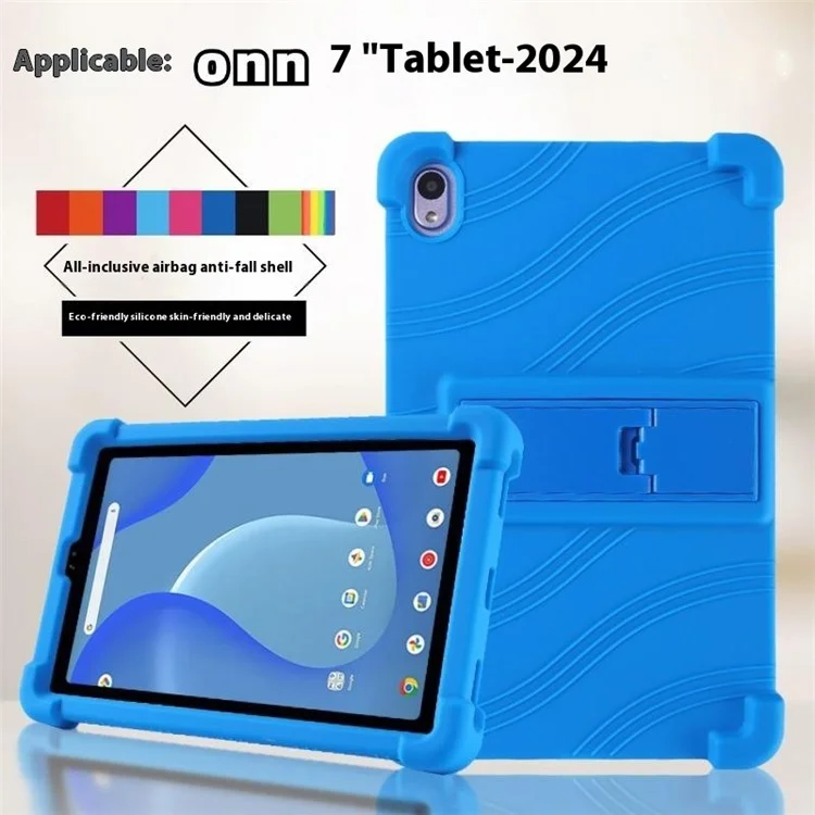 For Walmart Onn 7 inch Tablet Gen 4 (2024) Silicone Case with Kickstand Rugged Protective Cover - Dark Blue