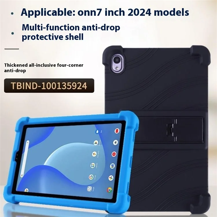 For Walmart Onn 7 inch Tablet Gen 4 (2024) Silicone Case with Kickstand Rugged Protective Cover - Dark Blue
