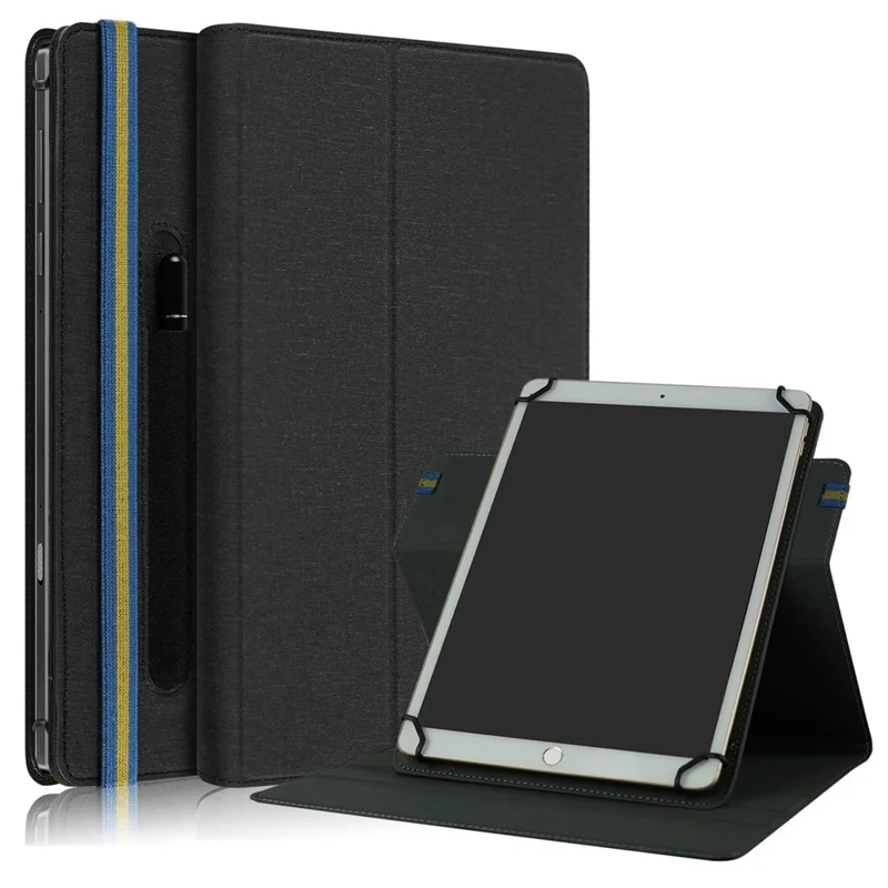 Universal Tablethylster 9-11 tommer PU-læder + stof 360-graders roterbar folio stand beskyttende dæksel - Sort