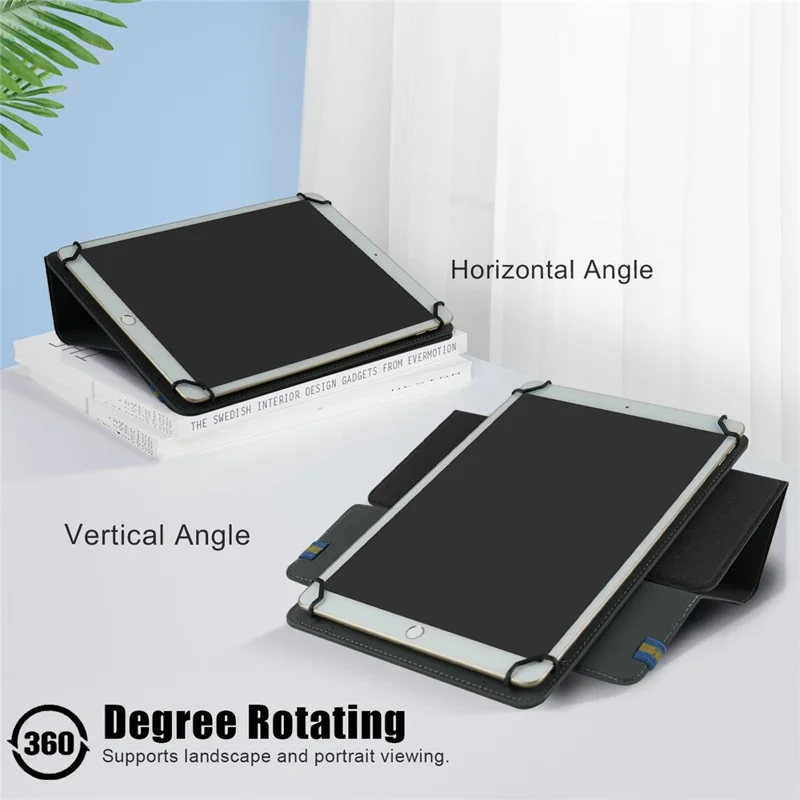 Universal Tablethylster 9-11 tommer PU-læder + stof 360-graders roterbar folio stand beskyttende dæksel - Sort