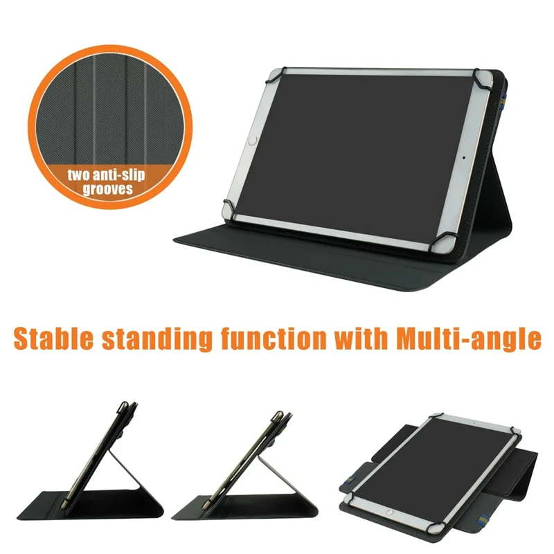 Universal Tablethylster 9-11 tommer PU-læder + stof 360-graders roterbar folio stand beskyttende dæksel - Sort