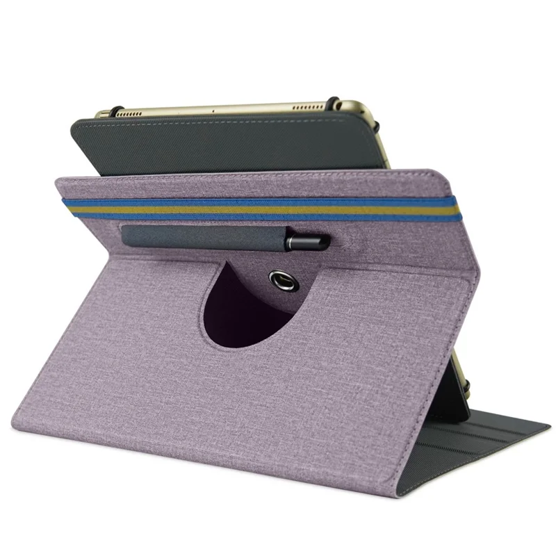 Universal Tablet Case 9-11-inch PU Leather + Cloth 360-degree Rotatable Folio Stand Protective Cover - Purple