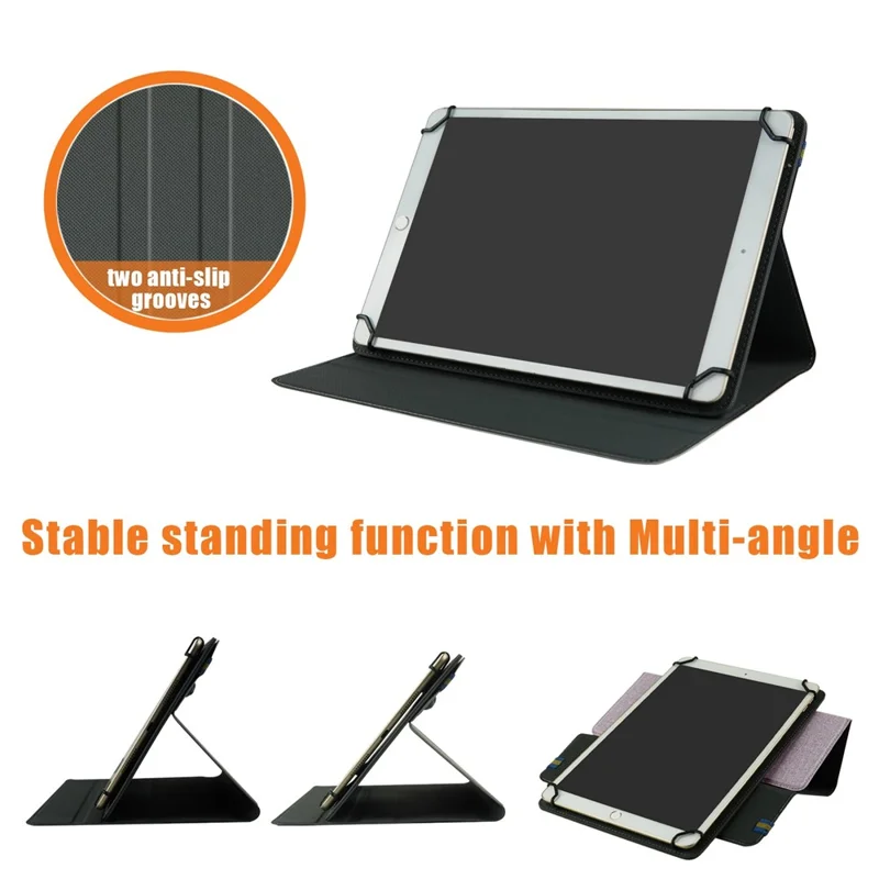 Universal Tablet Case 9-11-inch PU Leather + Cloth 360-degree Rotatable Folio Stand Protective Cover - Purple