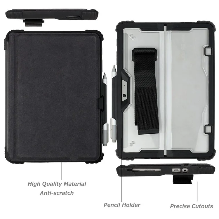 For Microsoft Surface Go 3 / 2 10.5 inch / 1 Protective Case PC TPU Clear Cover with Kickstand Pencil Holder (No Strap)