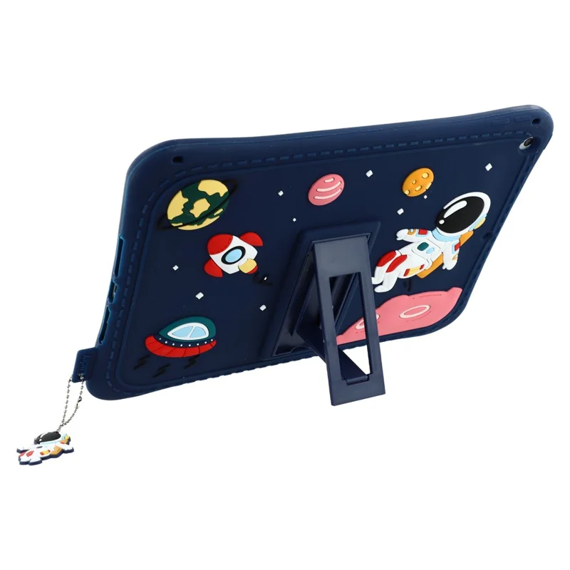 For iPad 10.2 (2021)  /  (2020)  /  (2019) Case Astronaut Silicone + PC Kickstand Tablet Cover with Lanyard
