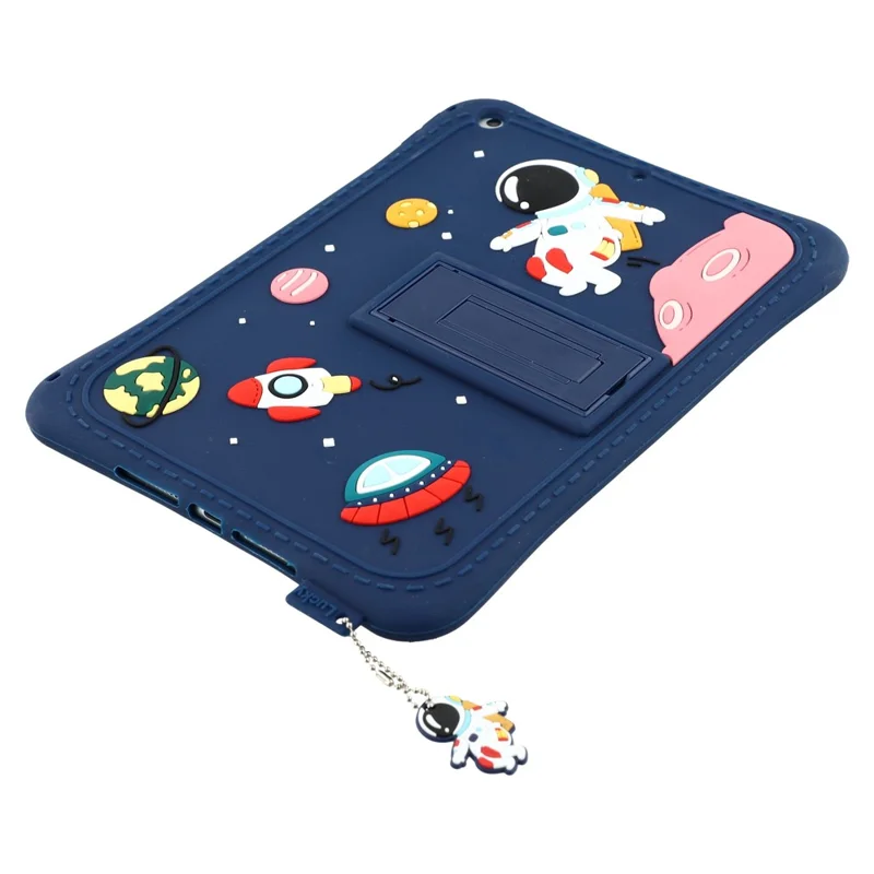 For iPad 10.2 (2021)  /  (2020)  /  (2019) Case Astronaut Silicone + PC Kickstand Tablet Cover with Lanyard