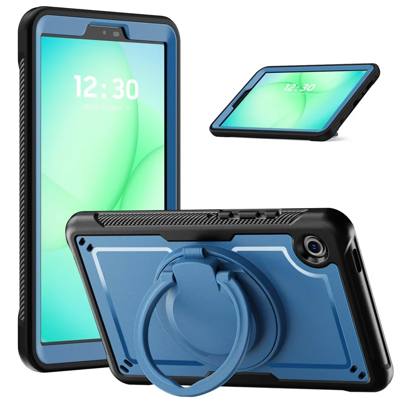 Til Samsung Galaxy Tab A11 / A9 Taske med Roterende Støtte og Bæresnor i PC + TPU - Marineblå