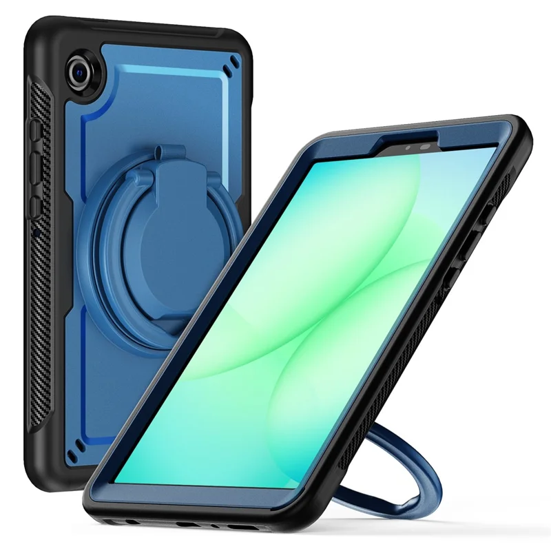 Til Samsung Galaxy Tab A11 / A9 Taske med Roterende Støtte og Bæresnor i PC + TPU - Marineblå
