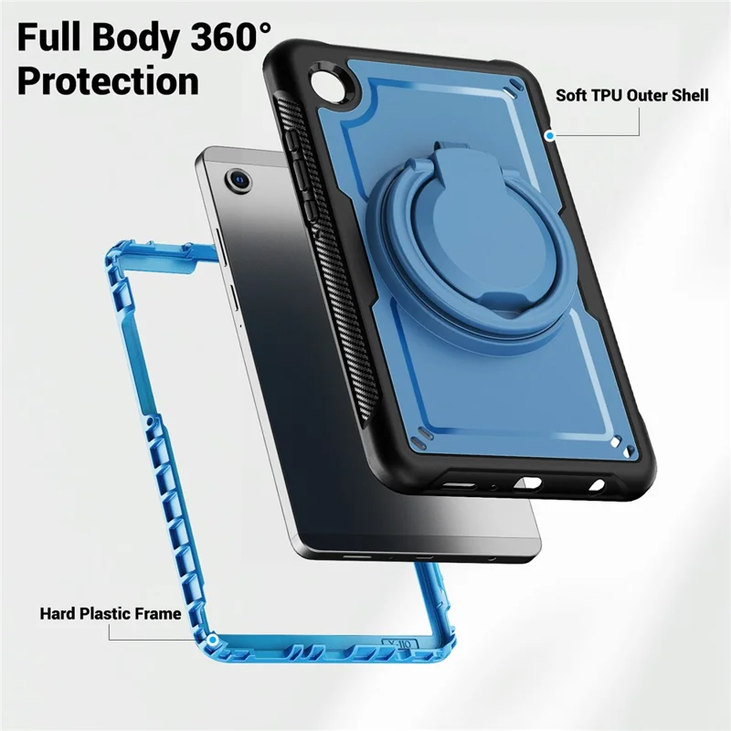 Til Samsung Galaxy Tab A11 / A9 Taske med Roterende Støtte og Bæresnor i PC + TPU - Marineblå