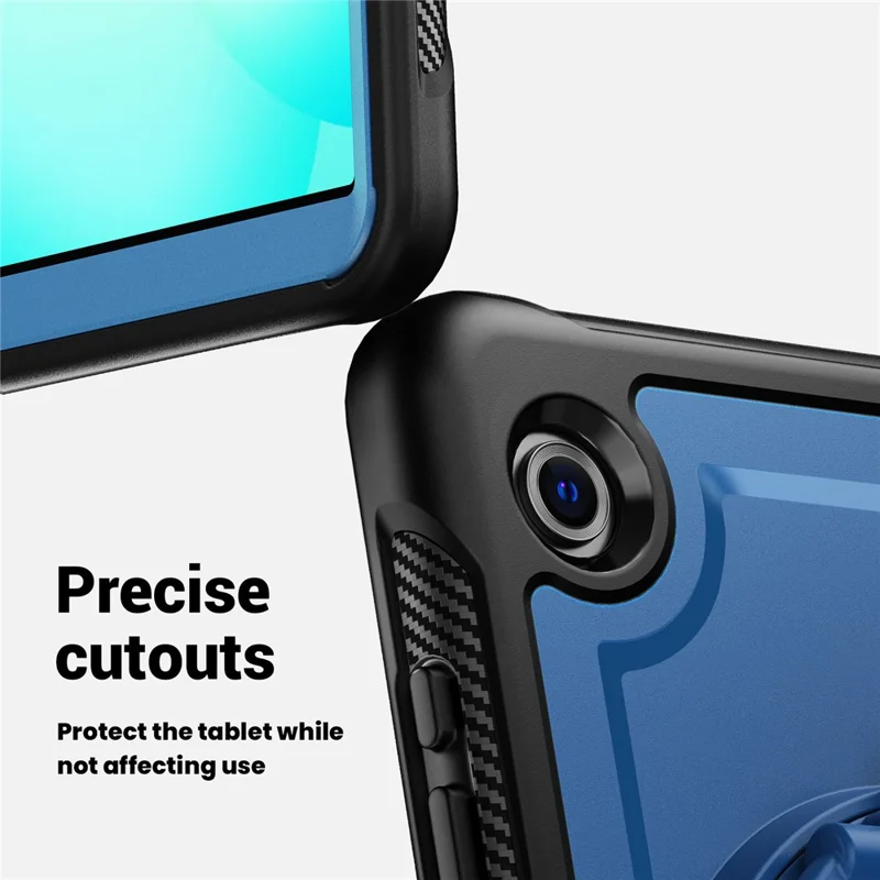 Til Samsung Galaxy Tab A11 / A9 Taske med Roterende Støtte og Bæresnor i PC + TPU - Marineblå