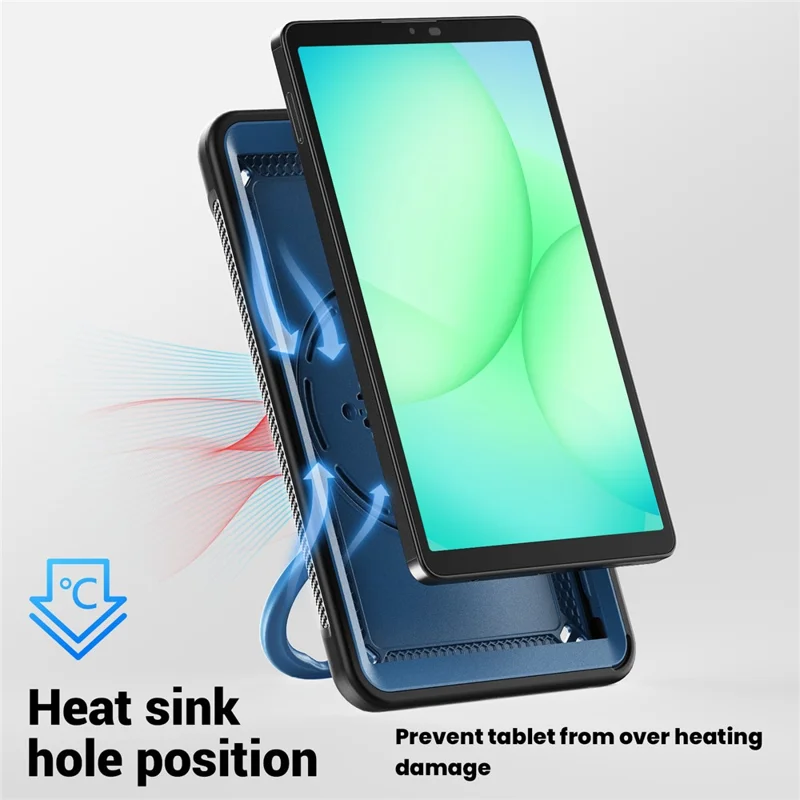 Til Samsung Galaxy Tab A11 / A9 Taske med Roterende Støtte og Bæresnor i PC + TPU - Marineblå