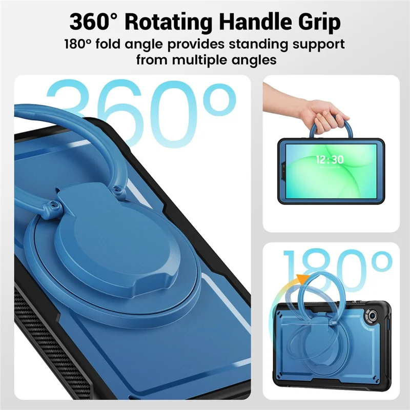 Til Samsung Galaxy Tab A11 / A9 Taske med Roterende Støtte og Bæresnor i PC + TPU - Marineblå