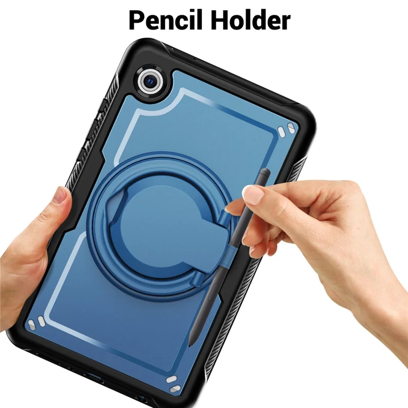 Til Samsung Galaxy Tab A11 / A9 Taske med Roterende Støtte og Bæresnor i PC + TPU - Marineblå