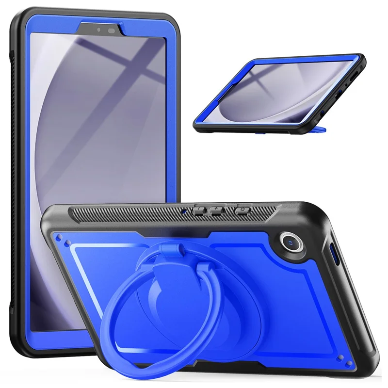 For Samsung Galaxy Tab A9 (SM-X110 / X115 / X117) Case Rotating Kickstand PC + TPU Shockproof Tablet Cover - Dark Blue
