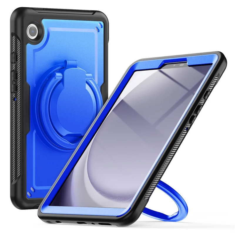 For Samsung Galaxy Tab A9 (SM-X110 / X115 / X117) Case Rotating Kickstand PC + TPU Shockproof Tablet Cover - Dark Blue