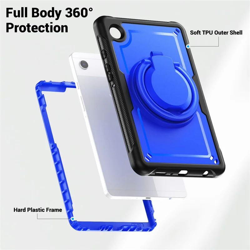 For Samsung Galaxy Tab A9 (SM-X110 / X115 / X117) Case Rotating Kickstand PC + TPU Shockproof Tablet Cover - Dark Blue