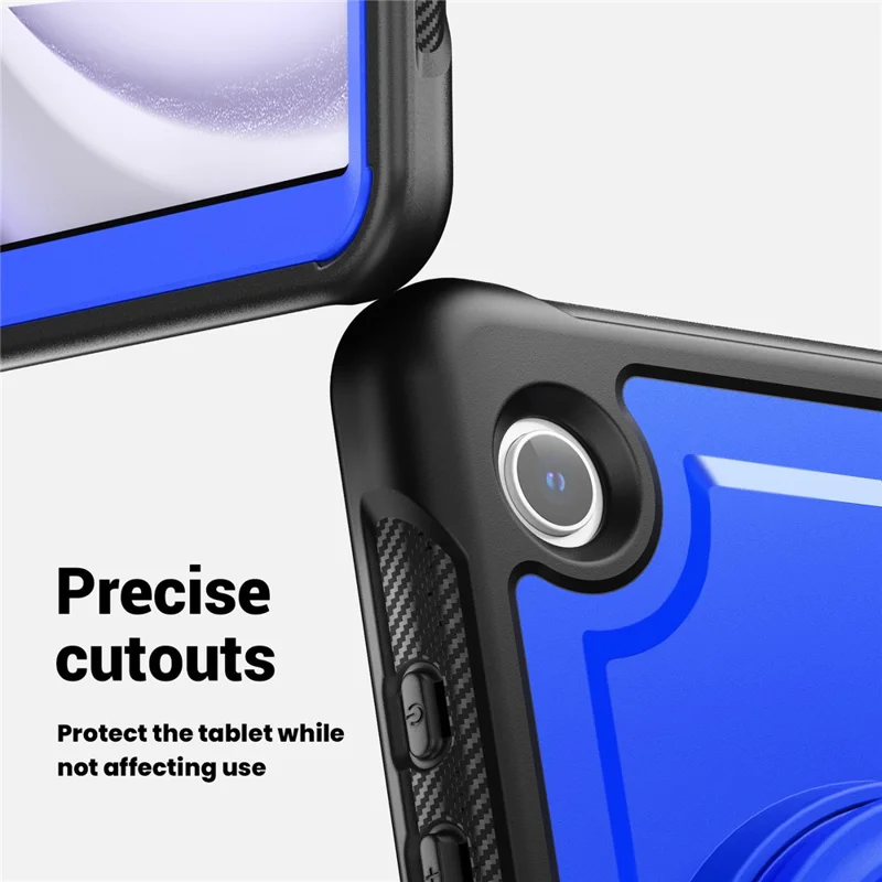 For Samsung Galaxy Tab A9 (SM-X110 / X115 / X117) Case Rotating Kickstand PC + TPU Shockproof Tablet Cover - Dark Blue