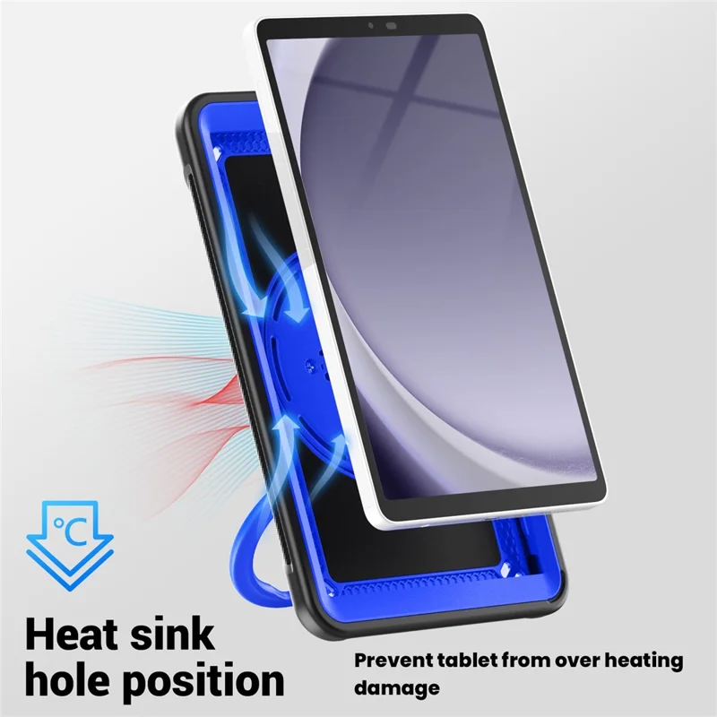 For Samsung Galaxy Tab A9 (SM-X110 / X115 / X117) Case Rotating Kickstand PC + TPU Shockproof Tablet Cover - Dark Blue
