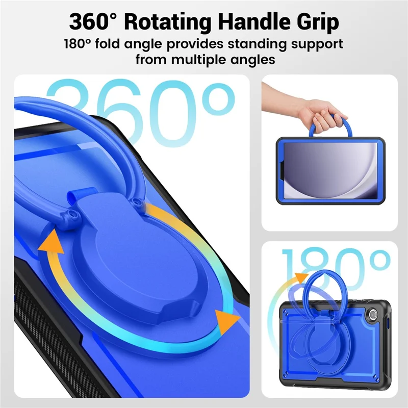 For Samsung Galaxy Tab A9 (SM-X110 / X115 / X117) Case Rotating Kickstand PC + TPU Shockproof Tablet Cover - Dark Blue