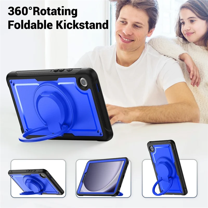 For Samsung Galaxy Tab A9 (SM-X110 / X115 / X117) Case Rotating Kickstand PC + TPU Shockproof Tablet Cover - Dark Blue