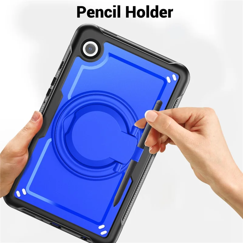 For Samsung Galaxy Tab A9 (SM-X110 / X115 / X117) Case Rotating Kickstand PC + TPU Shockproof Tablet Cover - Dark Blue