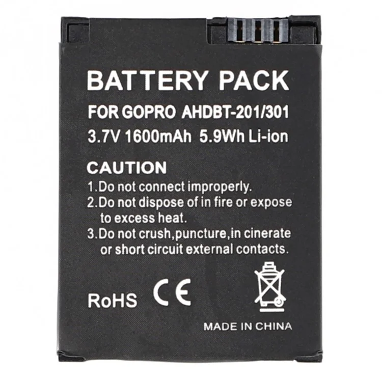 For GoPro Hero 3 Li-Polymer Battery Assembly Part 3.7V 1600mAh (Without Logo)  (Encode: AHDBT-201 / 301)