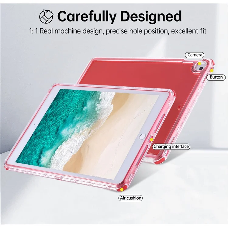 Clear Case for iPad 10.2 (2021)  /  (2020)  /  (2019)  /  Air 10.5 inch (2019) 3 in 1 PC + TPU Shockproof Tablet Cover - Red