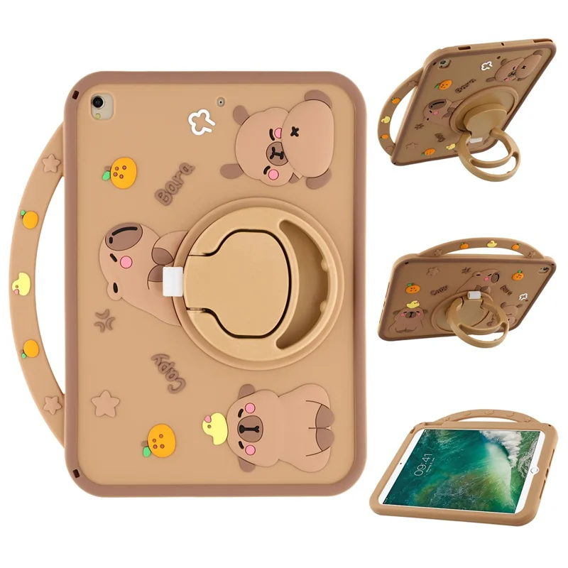 Silicone Case for iPad 10.2 (2021)  /  (2020)  /  (2019)  /  Air 10.5 inch (2019) Rotating Kickstand Protective Cover with Handle Capybara Pattern