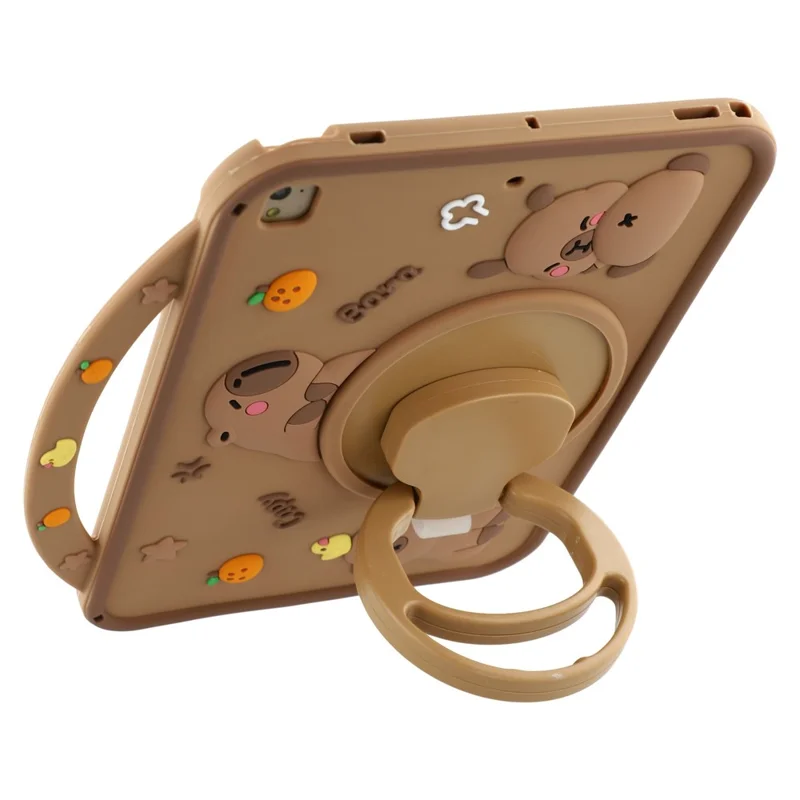 Voor iPad 9,7 inch (2018) / (2017) Siliconen Hoesje met Handvat 360 Graden Draaibare Standaard Beschermlaag met Capybara Patroon