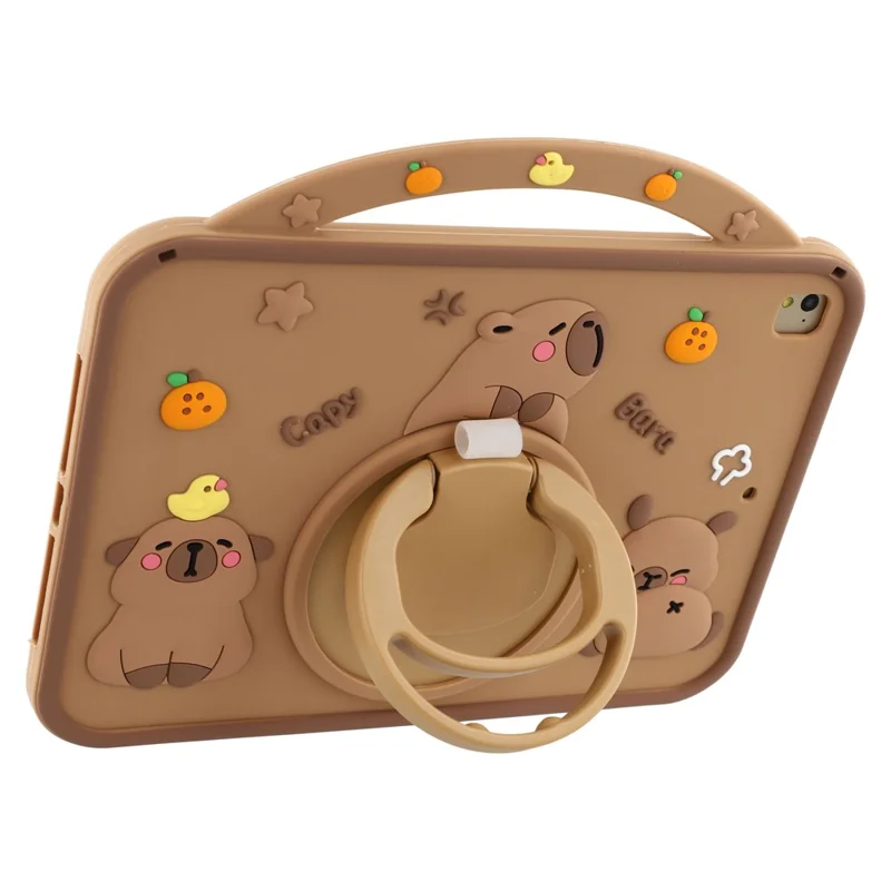 Voor iPad 9,7 inch (2018) / (2017) Siliconen Hoesje met Handvat 360 Graden Draaibare Standaard Beschermlaag met Capybara Patroon