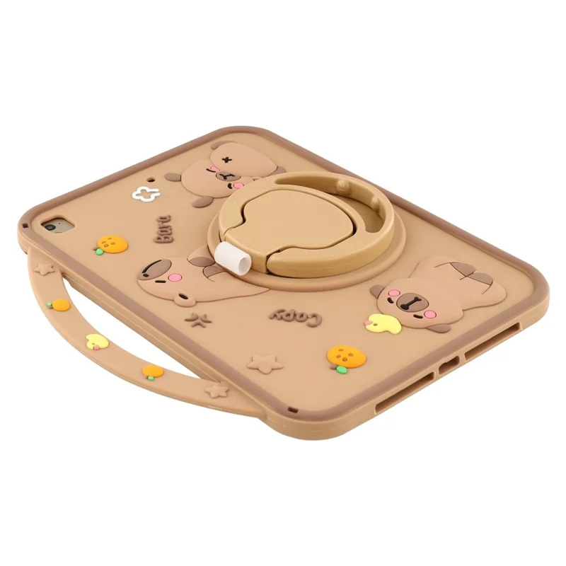 Voor iPad 9,7 inch (2018) / (2017) Siliconen Hoesje met Handvat 360 Graden Draaibare Standaard Beschermlaag met Capybara Patroon