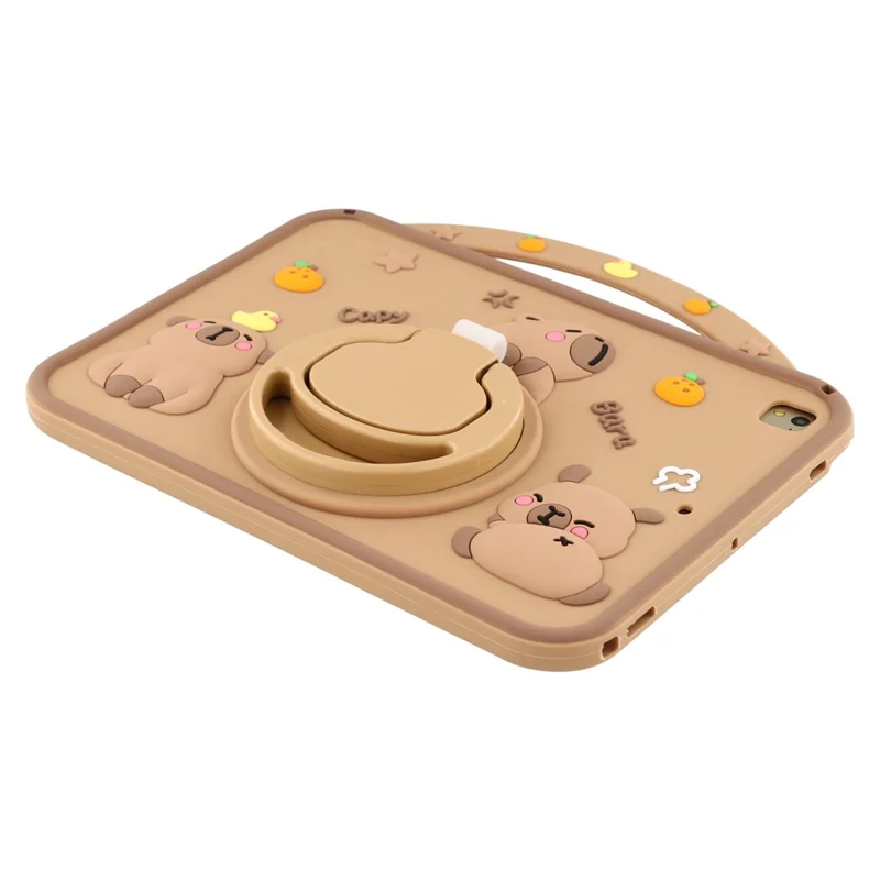 Voor iPad 9,7 inch (2018) / (2017) Siliconen Hoesje met Handvat 360 Graden Draaibare Standaard Beschermlaag met Capybara Patroon