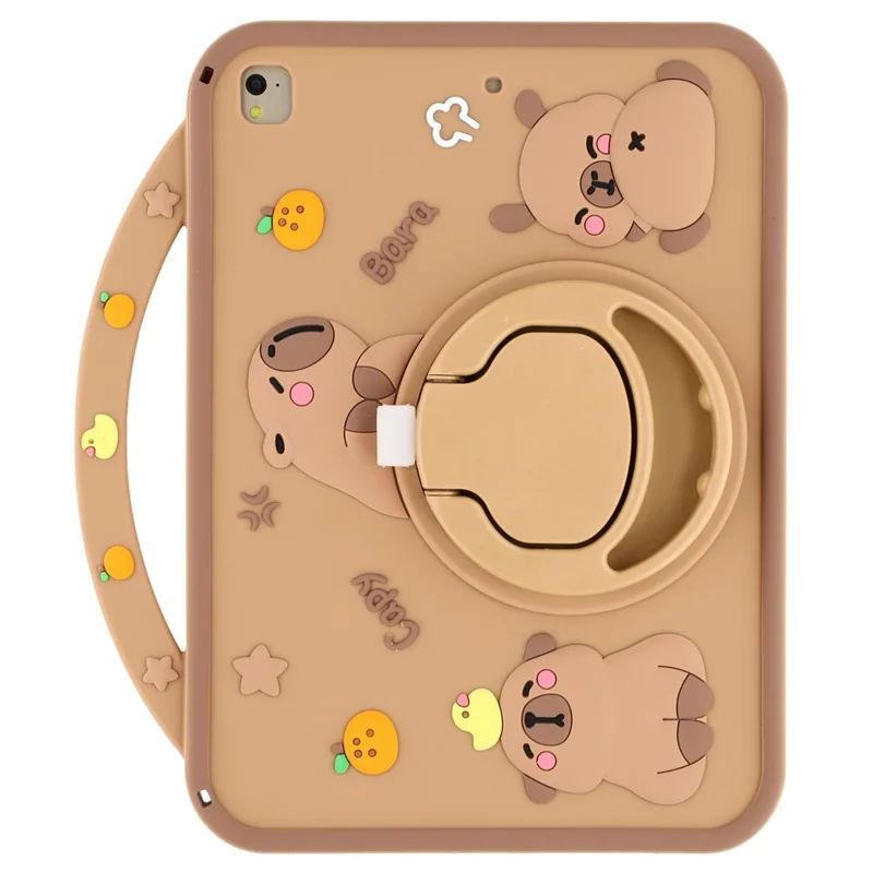 Voor iPad 9,7 inch (2018) / (2017) Siliconen Hoesje met Handvat 360 Graden Draaibare Standaard Beschermlaag met Capybara Patroon