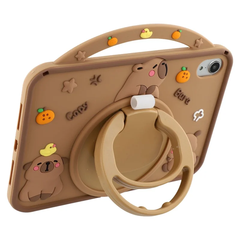 Voor iPad mini (2024) / (2021) Siliconen hoesje met handvat 360 graden draaibare standaard beschermmantel Capybara patroon