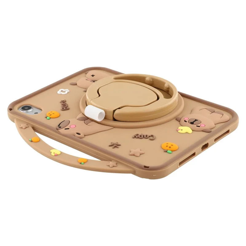 Voor iPad mini (2024) / (2021) Siliconen hoesje met handvat 360 graden draaibare standaard beschermmantel Capybara patroon