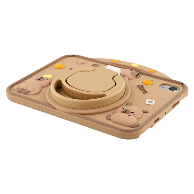 Voor iPad mini (2024) / (2021) Siliconen hoesje met handvat 360 graden draaibare standaard beschermmantel Capybara patroon