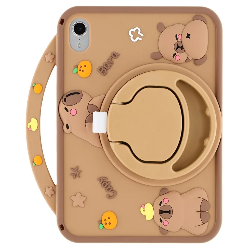 Voor iPad mini (2024) / (2021) Siliconen hoesje met handvat 360 graden draaibare standaard beschermmantel Capybara patroon