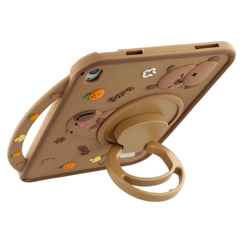 For iPad (2025) / 10.9 (2022) Silicone Case with Handle 360 Degree Rotating Kickstand Protective Cover Capybara Pattern