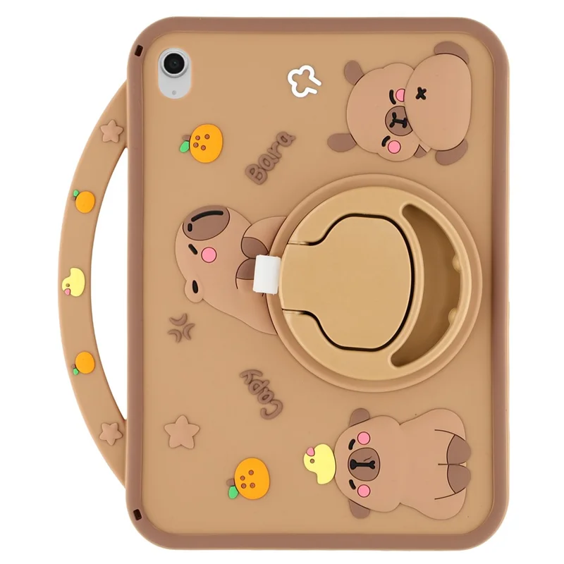 For iPad (2025) / 10.9 (2022) Silicone Case with Handle 360 Degree Rotating Kickstand Protective Cover Capybara Pattern