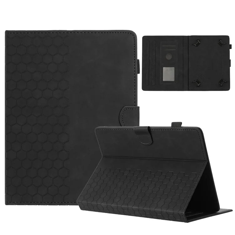 Funda universal para tableta de 10 pulgadas Tapa de tableta de cuero con estampado de panal con ranura para tarjeta - Negro