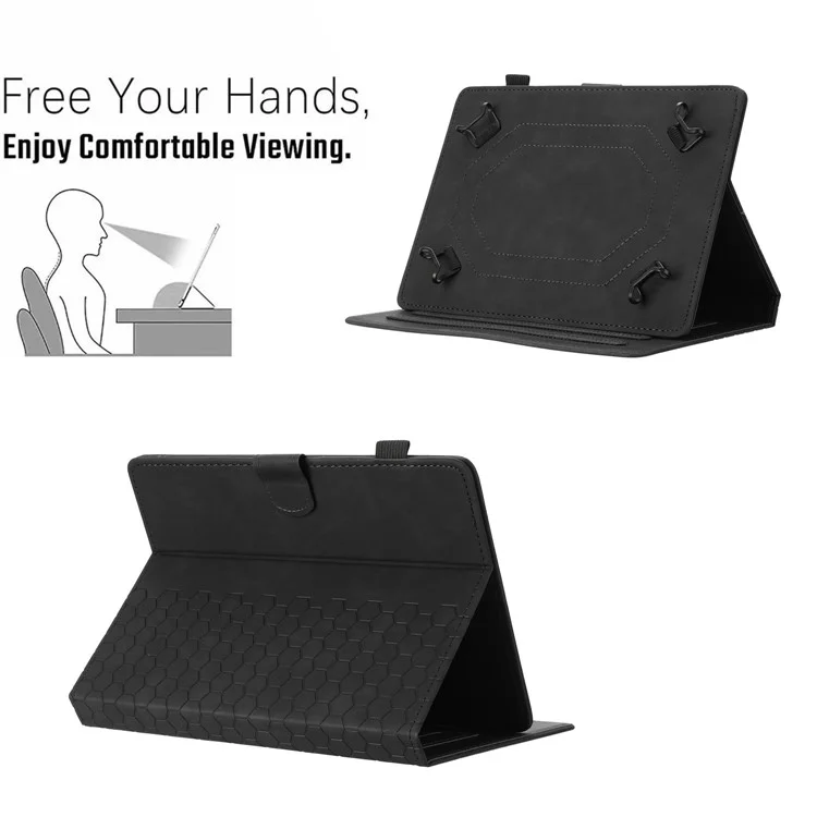 Funda universal para tableta de 10 pulgadas Tapa de tableta de cuero con estampado de panal con ranura para tarjeta - Negro