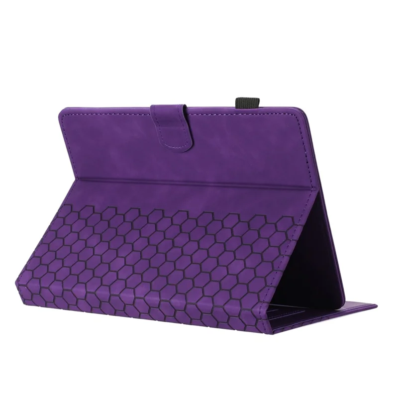 Universal 10-inch Tablet Case Honeycomb Printed Leather Tablet Cover with Card Slot - Purple