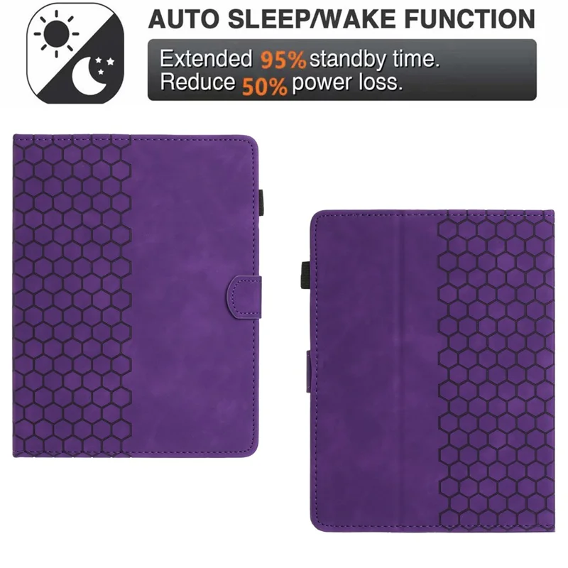 Universal 10-inch Tablet Case Honeycomb Printed Leather Tablet Cover with Card Slot - Purple