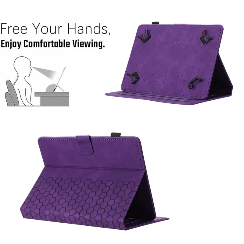 Universal 10-inch Tablet Case Honeycomb Printed Leather Tablet Cover with Card Slot - Purple