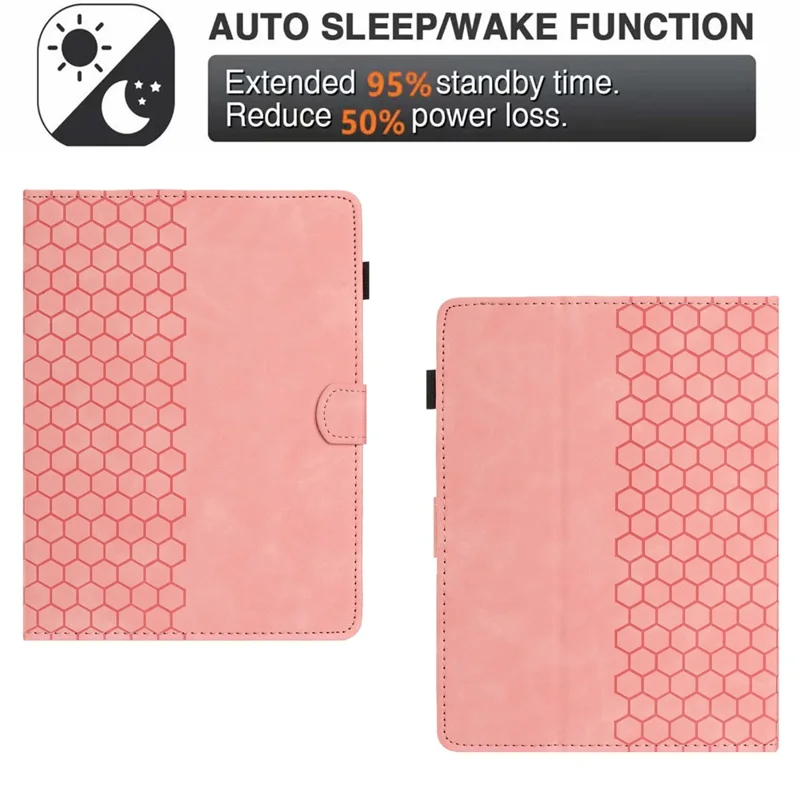 غطاء لوحي عالمي مقاس 8 بوصة من الجلد المطبوع بنمط خلية النحل مع فتحة للبطاقات - وردي