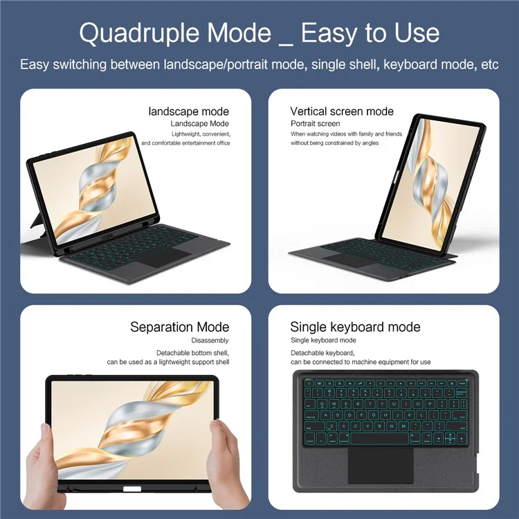 For Honor Pad X9 Pro Leather Case + Bluetooth-Compatible Keyboard with Backlight Trackpad